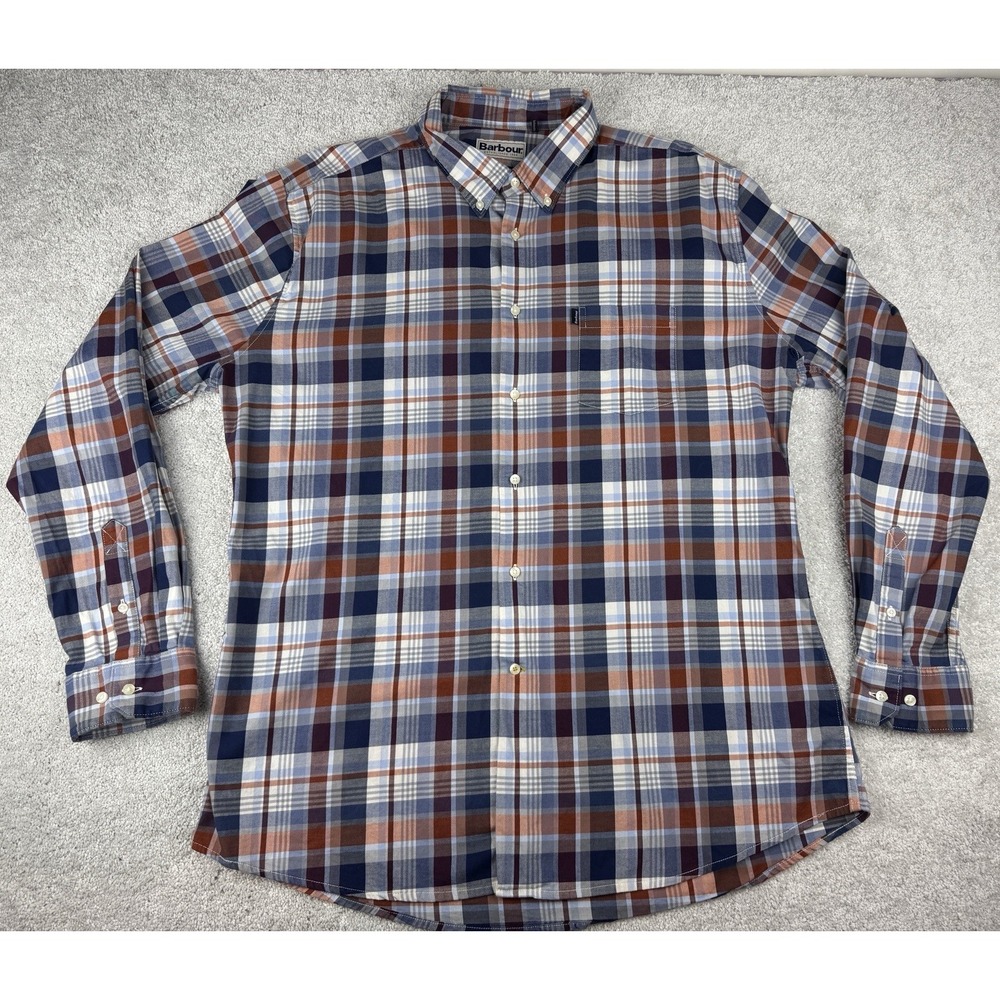 Barbour Plaid Button Down Shirt Blue Red White ~ Long Sleeve Mens XL ~ Pocket